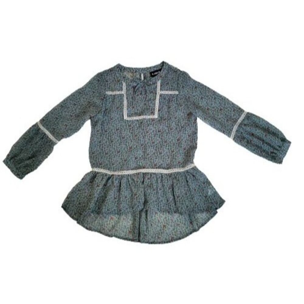 Kidpik Kids Girls Blue Ditsy Floral Long Sleeve Peasant Top Size Small (7/8) - Picture 2 of 10